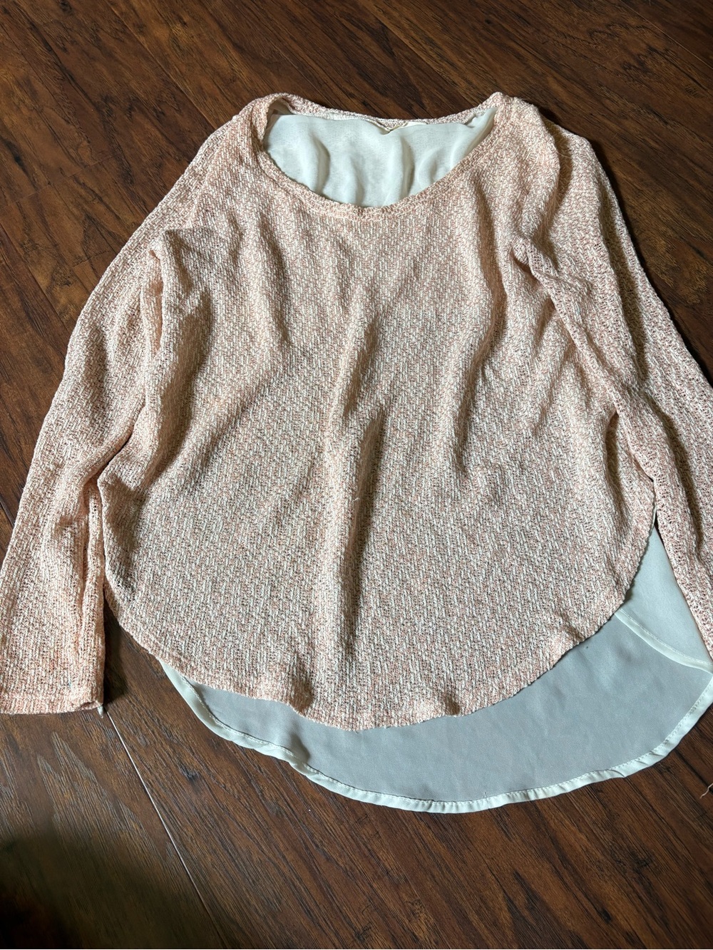 Lush Peach Textured Layered Long-Sleeve Blouse